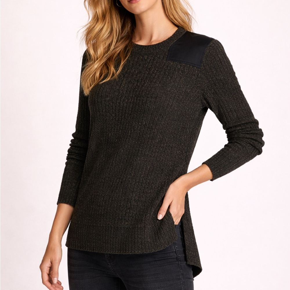 Rag & Bone Charcoal Knit Sweater Satin Shoulder Panels Crewneck Textured